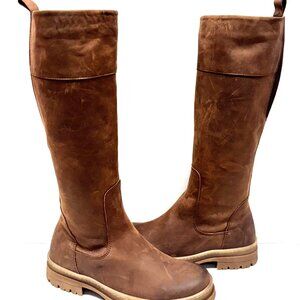 MIZ MOOZ NUBUCK LEATHER TALL BOOTS FULL SIDE ZIP 37EU BRANDY / 7US NEW # Z-122